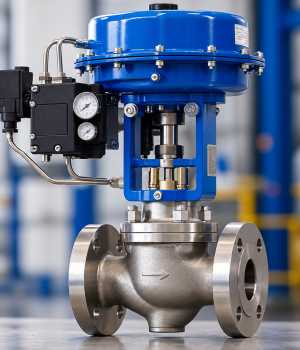 industrial blue actuated valve assembly 1